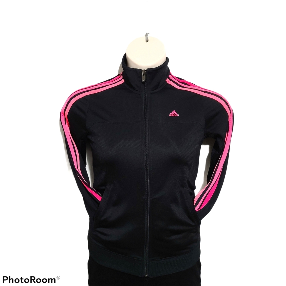 Adidas Pink & Black Zip Up Sweater